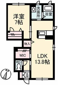 ファミーユ北大河(1LDK/2階)の間取り写真