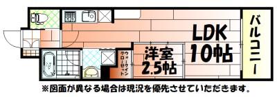 コンダクトレジデンスJONO(1LDK/6階)の間取り写真