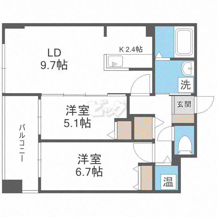 エナコート南円山(2LDK/6階)の間取り写真