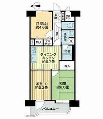 ライオンズマンション北仙台(3DK/2階)の間取り写真