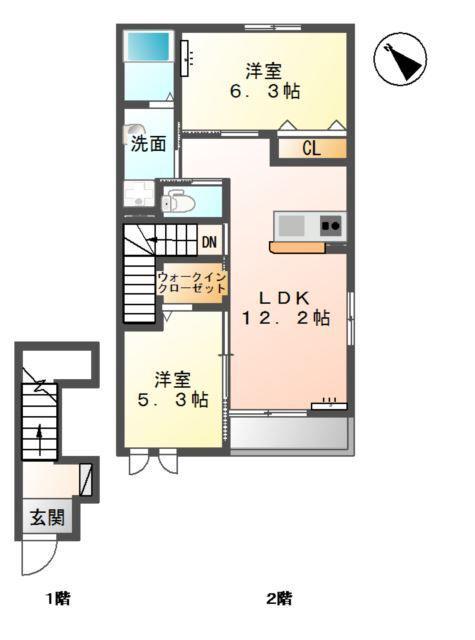 エミアスI(2LDK/2階)の間取り写真