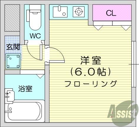 宮城野ASAビル(ワンルーム/1階)の間取り写真