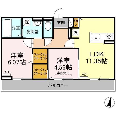PREMILIFE花高松18(2LDK/3階)の間取り写真