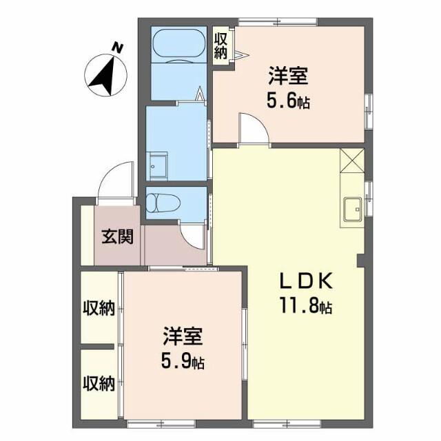 ビューテラスSHINMEI・C(2LDK/1階)の間取り写真
