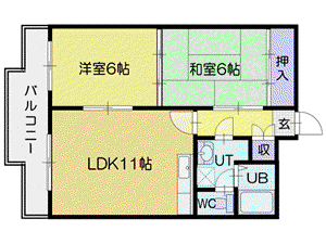 パスウェイ弐番館(2LDK/4階)の間取り写真