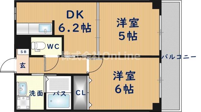 ウィングコート(2DK/1階)の間取り写真