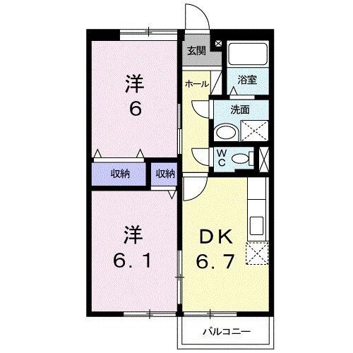 ポワールメゾン(2DK/2階)の間取り写真