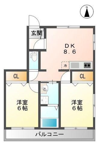 フォレスト日吉(2DK/1階)の間取り写真