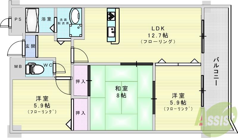 クオリティ五月ヶ丘(3LDK/1階)の間取り写真