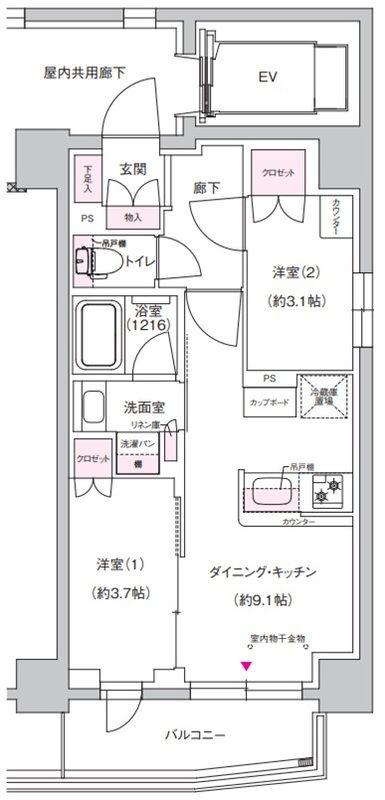 ジェイグランコート上野入谷(2DK/11階)の間取り写真