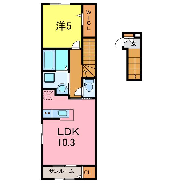 フェリチタ アイ(1LDK/2階)の間取り写真