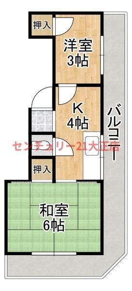 ガレン弁天(2K/4階)の間取り写真