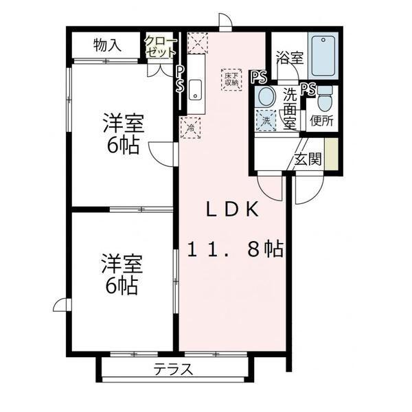 ヴェルドミールA棟(2LDK/2階)の間取り写真
