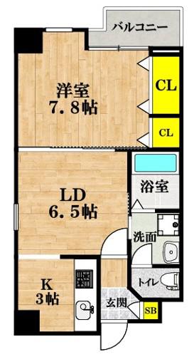 クレセル真田山(1LDK/2階)の間取り写真