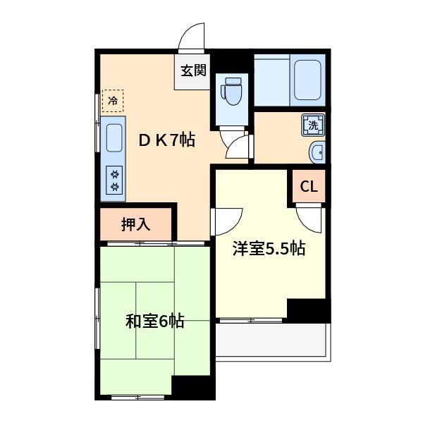 タウンヒルズ(2DK/3階)の間取り写真