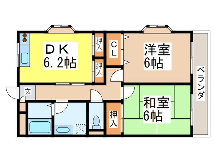 アムールオオカサ(2DK/2階)の間取り写真