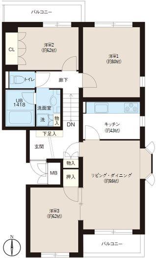 ヒルズ ガレ(3LDK/2階)の間取り写真