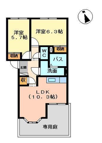 パサージュ(2LDK/1階)の間取り写真
