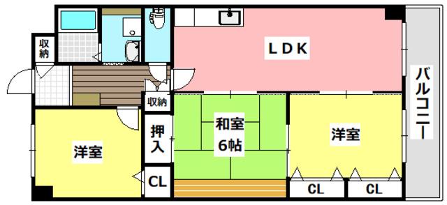 サニーウェル南茨木(3LDK/5階)の間取り写真