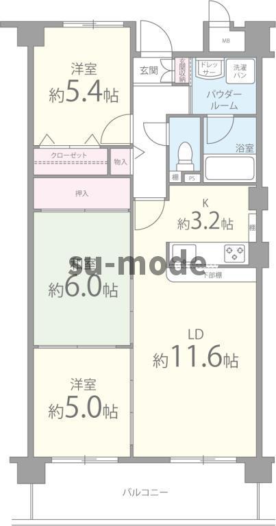 カムフォーラ2(3LDK/2階)の間取り写真