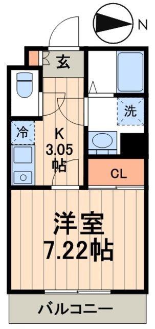 北小岩テラス(1K/2階)の間取り写真