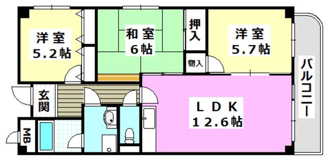 エクセルニシジマ(3LDK/2階)の間取り写真