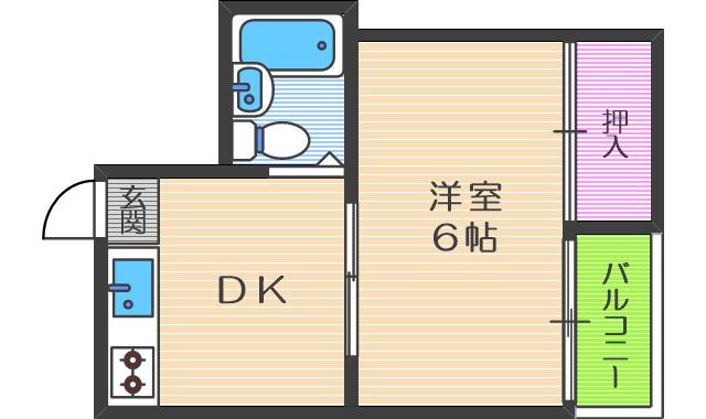 宝マンション(1DK/1階)の間取り写真