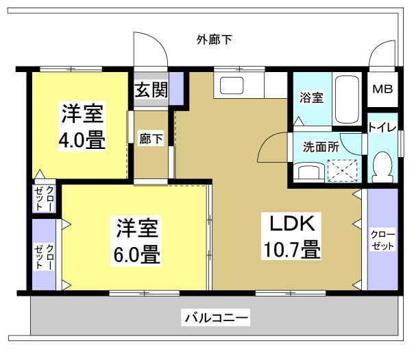 メゾンド・桐ヶ丘(2LDK/2階)の間取り写真