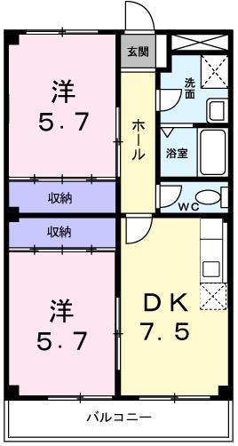オーク伊川(2DK/2階)の間取り写真