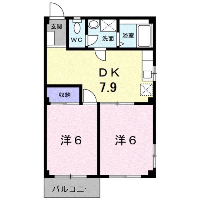 ハイツ本町B(2DK/2階)の間取り写真