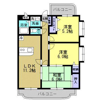 エレガンスもりぞの(3LDK/2階)の間取り写真