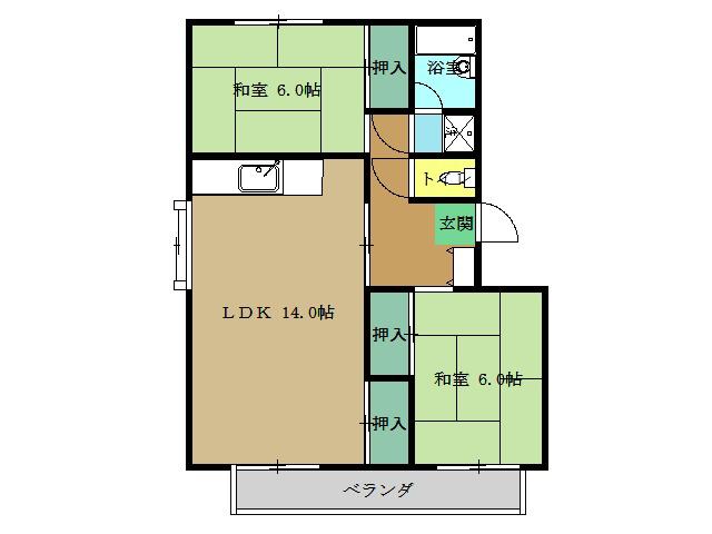 アーバンハイツ那須(2LDK/2階)の間取り写真