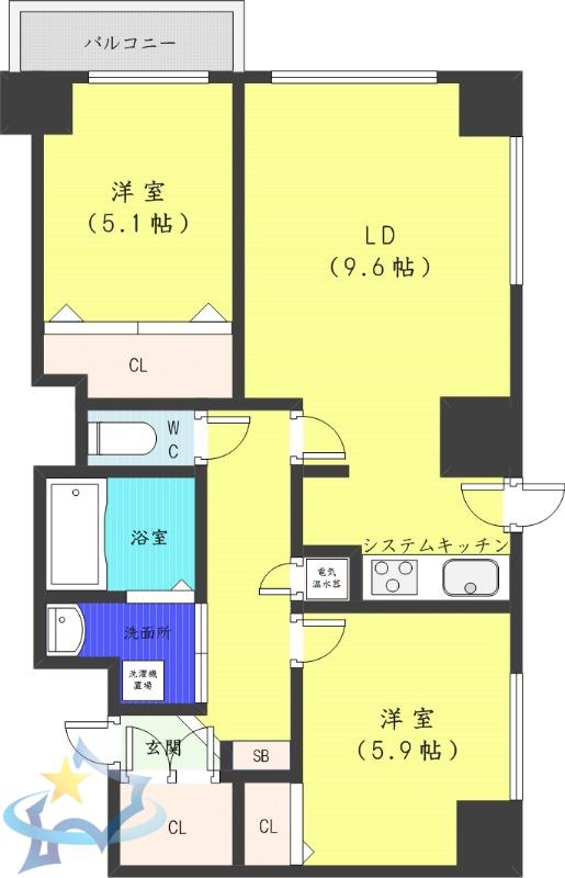 UURコート札幌南3条プレミアタワー(2LDK/12階)の間取り写真