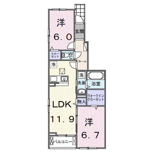 シエル白岡 I(2LDK/1階)の間取り写真