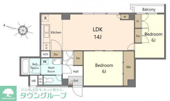 サンビューハイツ四番町(2LDK/4階)の間取り写真
