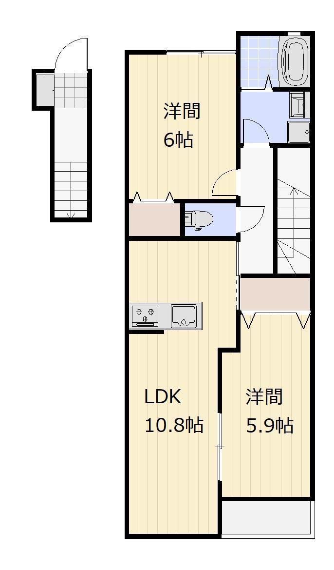 JR山陽本線 倉敷駅 徒歩14分 2階建 築1年(2LDK/2階)の間取り写真