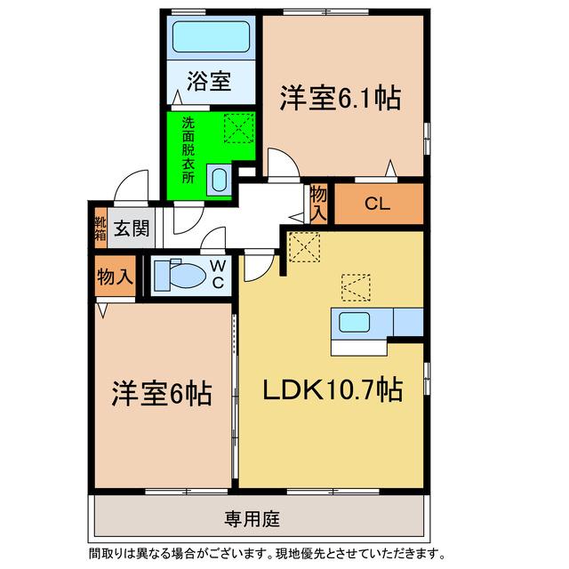 サンモールY A・B(2LDK/1階)の間取り写真