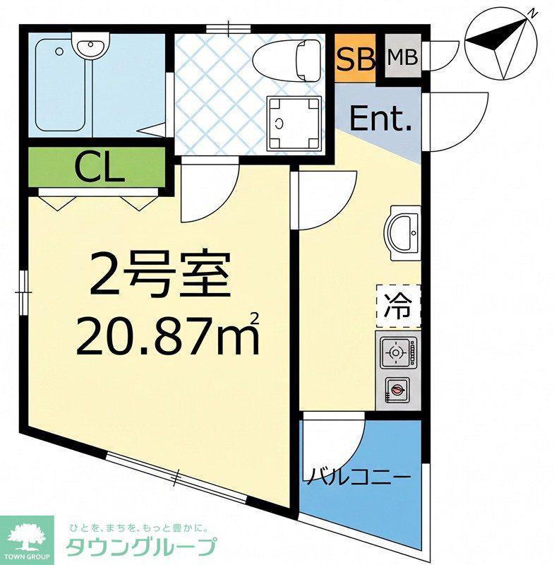 クオリア横浜大口(1K/2階)の間取り写真