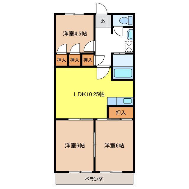 マンションリプル(3LDK/3階)の間取り写真