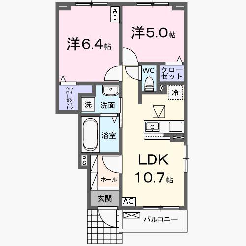 ヌーヴォー エ ベル III(2LDK/1階)の間取り写真