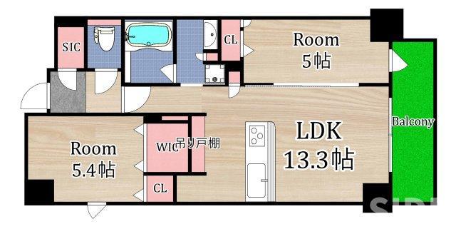 スプランディッド都島(2LDK/2階)の間取り写真