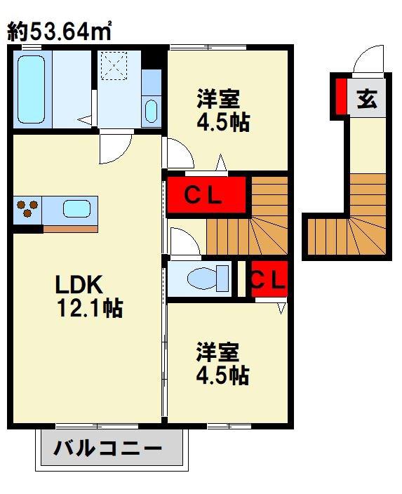 プルミエハヤシ(2LDK/2階)の間取り写真