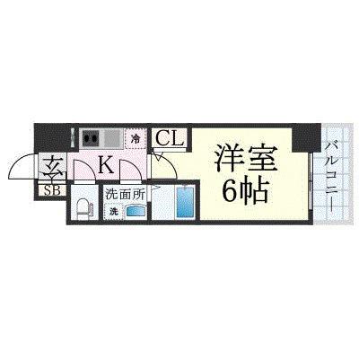 エスリード弁天町桜通レジデンス(1K/9階)の間取り写真