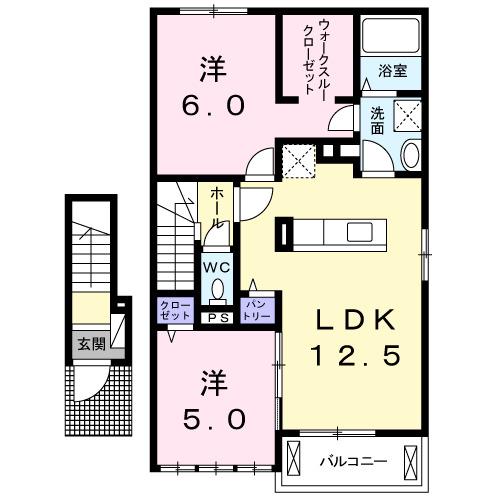 アクアコート(2LDK/2階)の間取り写真