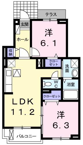 舞子坂ヒルズⅢ(2LDK/1階)の間取り写真