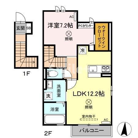オリーブ(1LDK/2階)の間取り写真