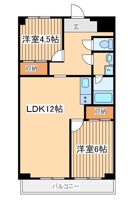 ハピネス飯田2号館(2LDK/2階)の間取り写真