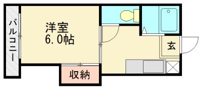 フレール和白(1K/4階)の間取り写真