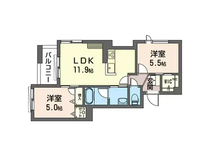 クレスティーク白金台(2LDK/2階)の間取り写真