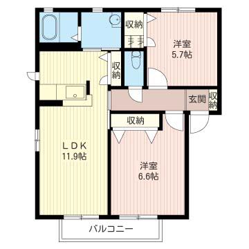 リバーシティーC(2LDK/1階)の間取り写真